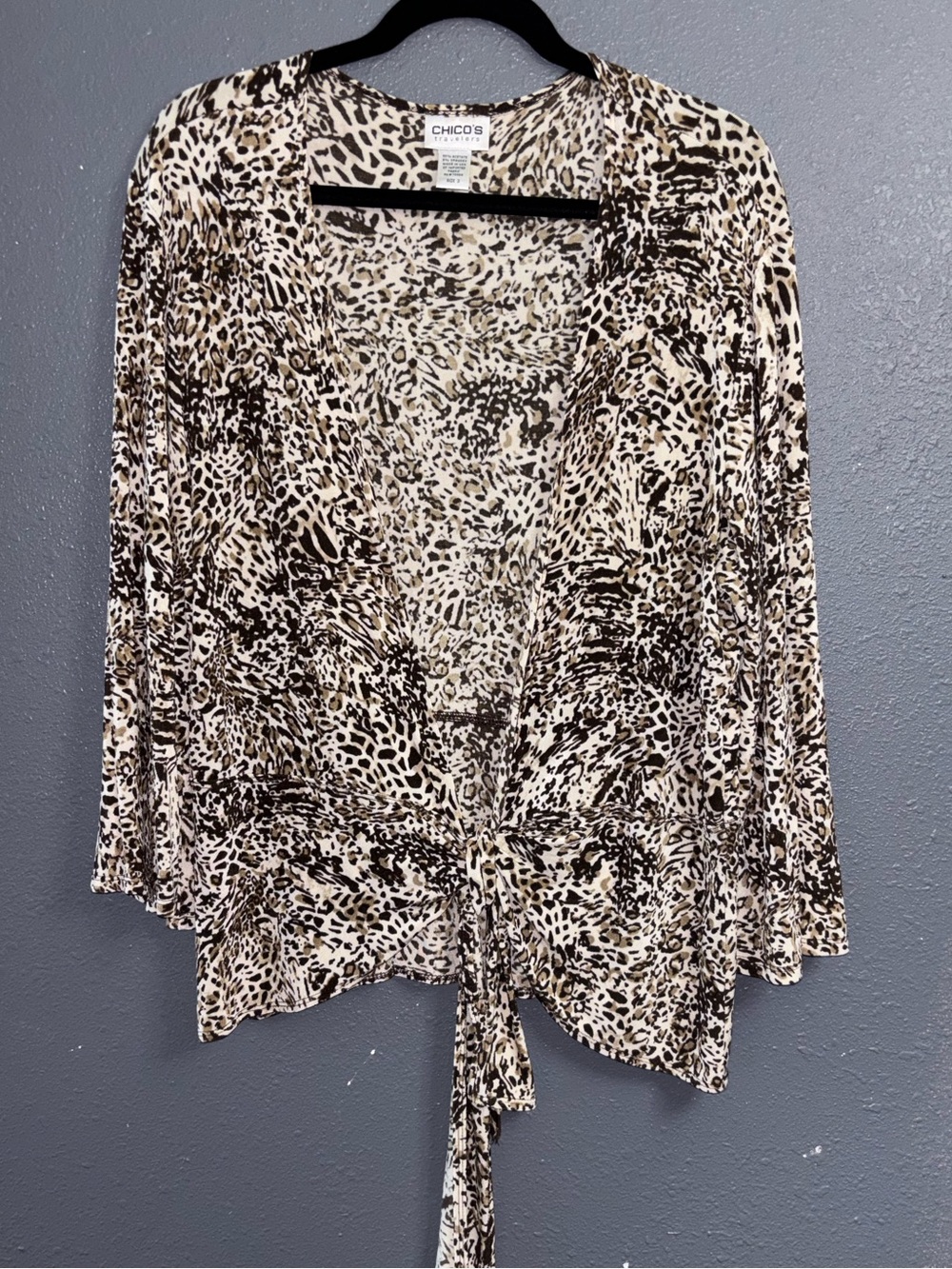 Chico's Leopard-Print Tie-Front Cardigan in Taupe & Chocolate